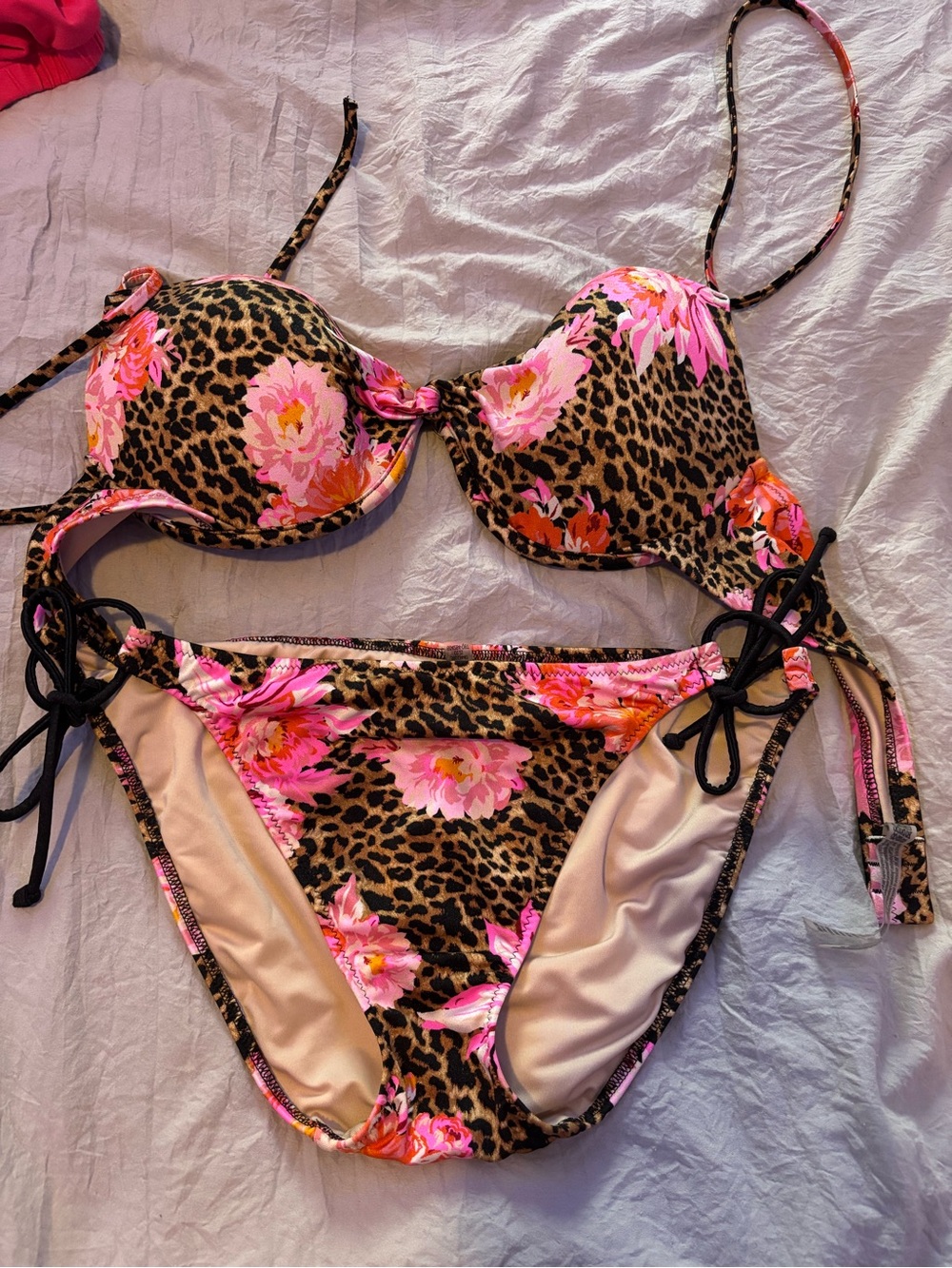 Victoria's Secret Leopard Floral Bikini - Pink, Brown, Black